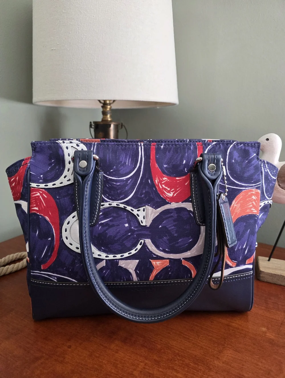 Coach Candace 19951 Legacy Navy Multicolor Leather Carryall Satchel Bag